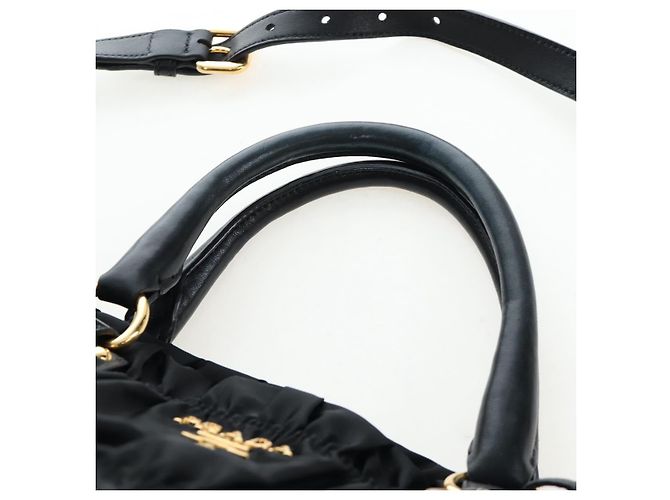 Borsa a Mano PRADA Nylon 2way Nero Oro Auth 200017V D'oro - vista 14