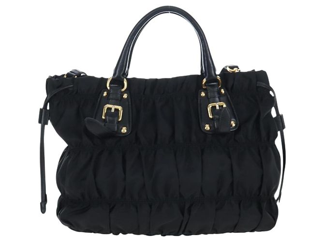 Borsa a Mano PRADA Nylon 2way Nero Oro Auth 200017V D'oro - vista 2