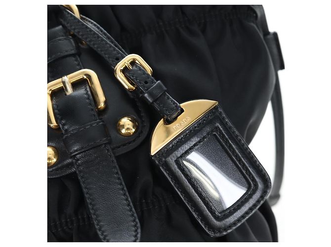 Borsa a Mano PRADA Nylon 2way Nero Oro Auth 200017V D'oro - vista 20