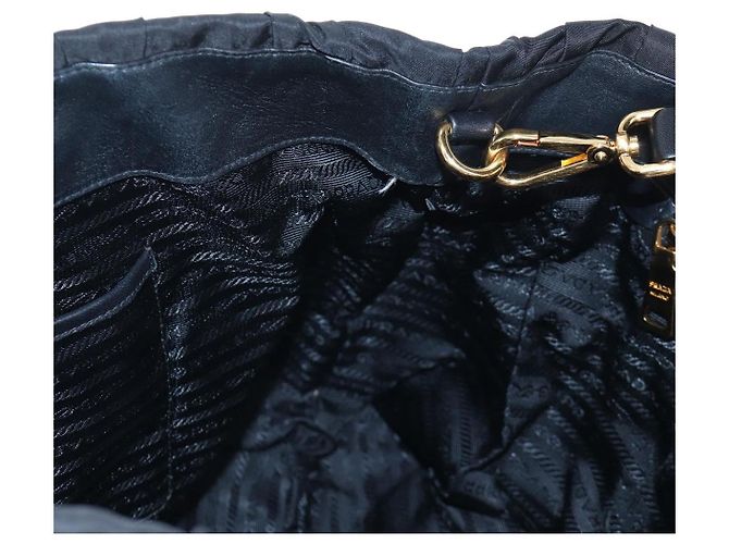 Borsa a Mano PRADA Nylon 2way Nero Oro Auth 200017V D'oro - vista 24
