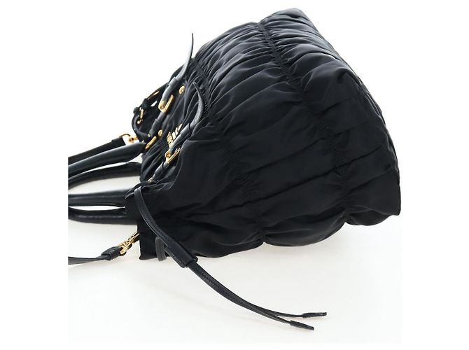 Borsa a Mano PRADA Nylon 2way Nero Oro Auth 200017V D'oro - vista 3
