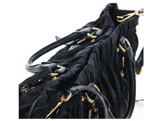 Borsa a Mano PRADA Nylon 2way Nero Oro Auth 200017V D'oro - vista 6