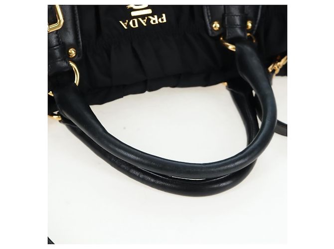 Borsa a Mano PRADA Nylon 2way Nero Oro Auth 200017V D'oro - vista 7
