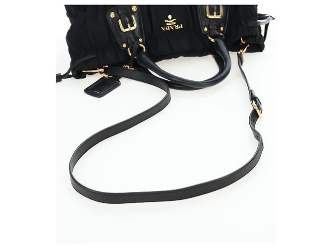 Borsa a Mano PRADA Nylon 2way Nero Oro Auth 200017V D'oro - vista 8