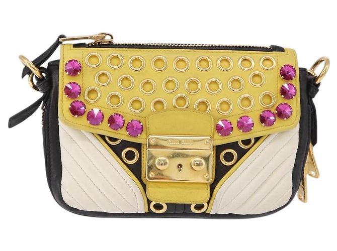 Borsa a tracolla Miu Miu Biker Studs in pelle nera e oro Auth 200282V Nero D'oro - vista 13