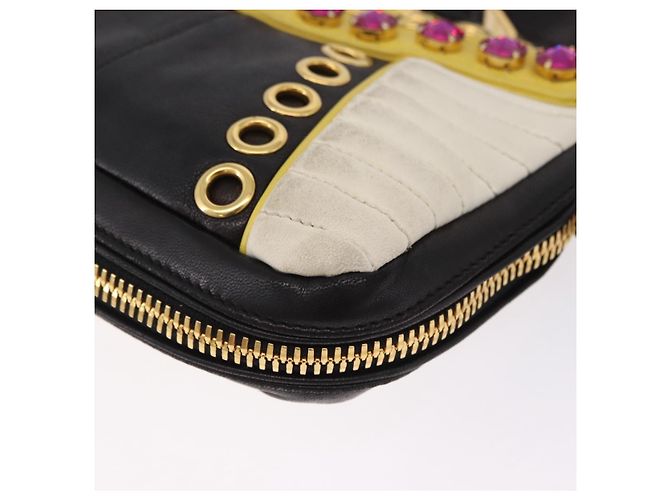 Borsa a tracolla Miu Miu Biker Studs in pelle nera e oro Auth 200282V Nero D'oro - vista 18