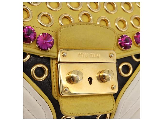 Borsa a tracolla Miu Miu Biker Studs in pelle nera e oro Auth 200282V Nero D'oro - vista 19