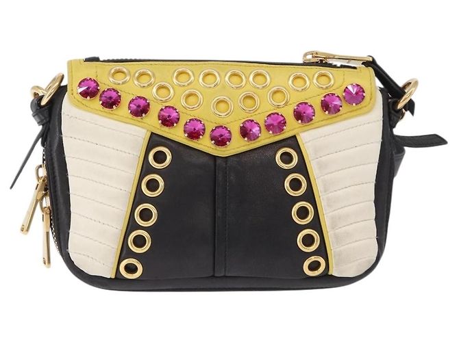 Borsa a tracolla Miu Miu Biker Studs in pelle nera e oro Auth 200282V Nero D'oro - vista 2