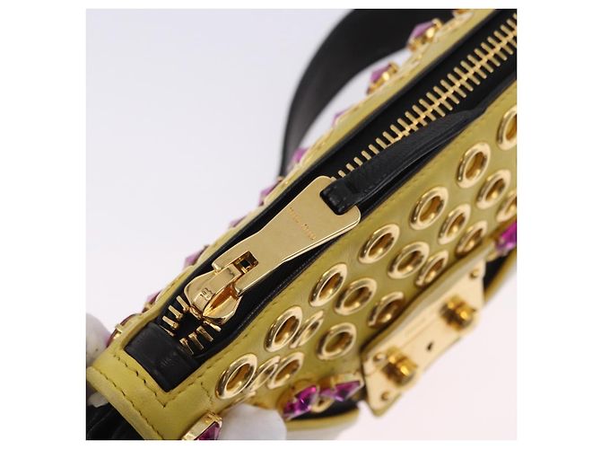 Borsa a tracolla Miu Miu Biker Studs in pelle nera e oro Auth 200282V Nero D'oro - vista 20