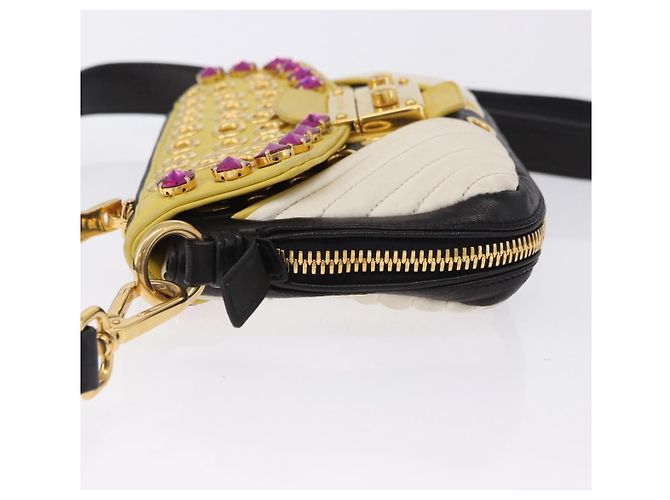 Borsa a tracolla Miu Miu Biker Studs in pelle nera e oro Auth 200282V Nero D'oro - vista 4