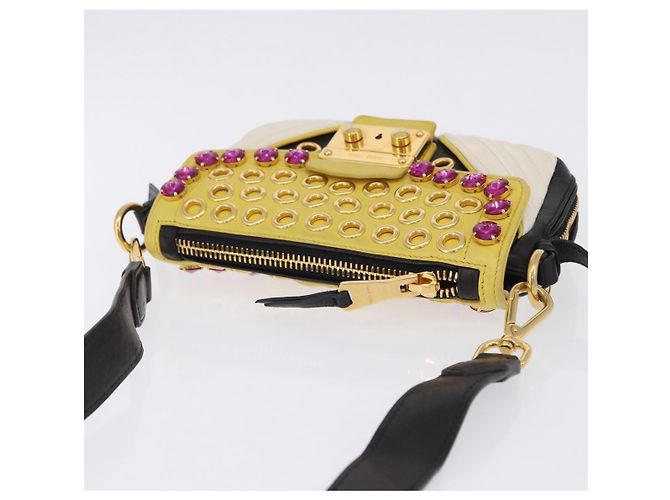 Borsa a tracolla Miu Miu Biker Studs in pelle nera e oro Auth 200282V Nero D'oro - vista 6