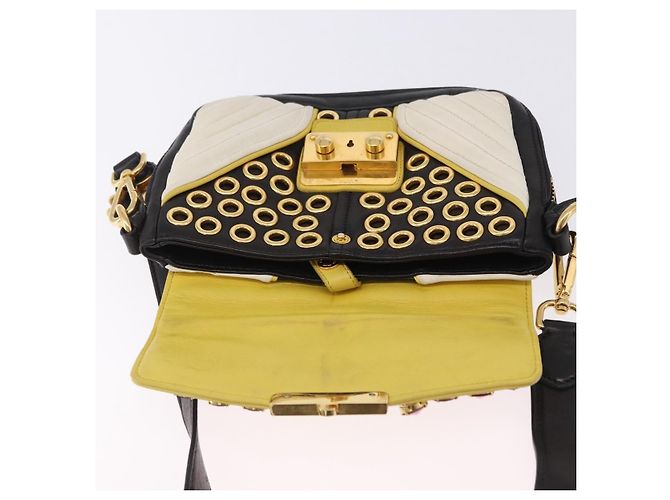 Borsa a tracolla Miu Miu Biker Studs in pelle nera e oro Auth 200282V Nero D'oro - vista 9
