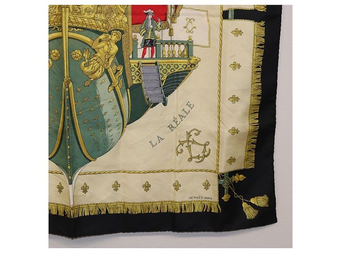 Hermès Foulard HERMES Carre 90 in Seta Beige Nero Auth 198892 - vista 10
