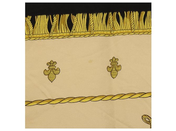 Hermès Foulard HERMES Carre 90 in Seta Beige Nero Auth 198892 - vista 12