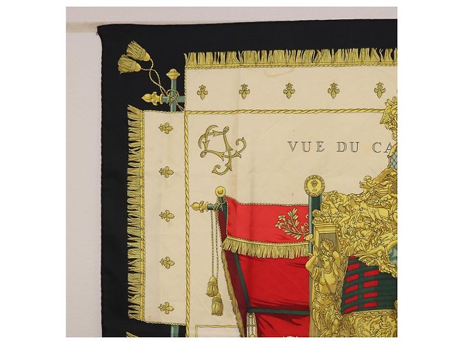 Hermès Foulard HERMES Carre 90 in Seta Beige Nero Auth 198892 - vista 2