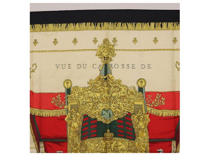 Hermès Foulard HERMES Carre 90 in Seta Beige Nero Auth 198892 - vista 3