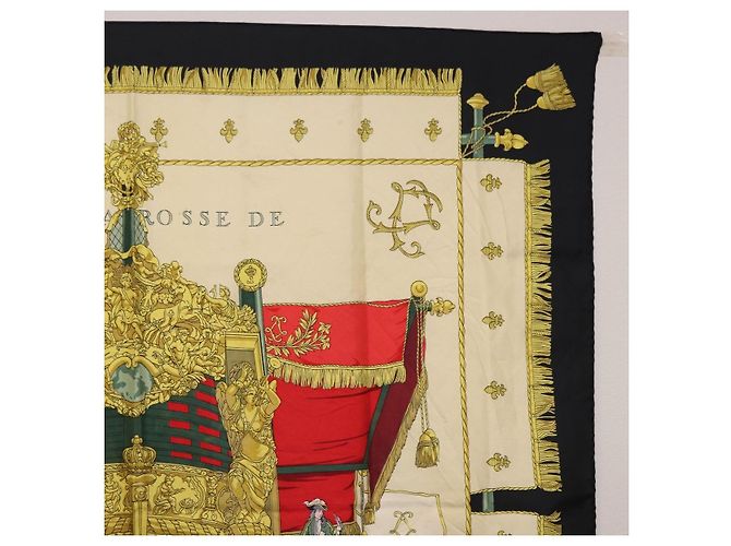 Hermès Foulard HERMES Carre 90 in Seta Beige Nero Auth 198892 - vista 4