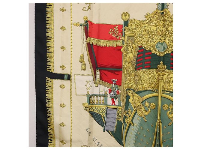 Hermès Foulard HERMES Carre 90 in Seta Beige Nero Auth 198892 - vista 5