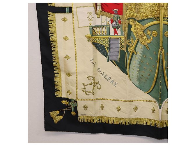 Hermès Foulard HERMES Carre 90 in Seta Beige Nero Auth 198892 - vista 8