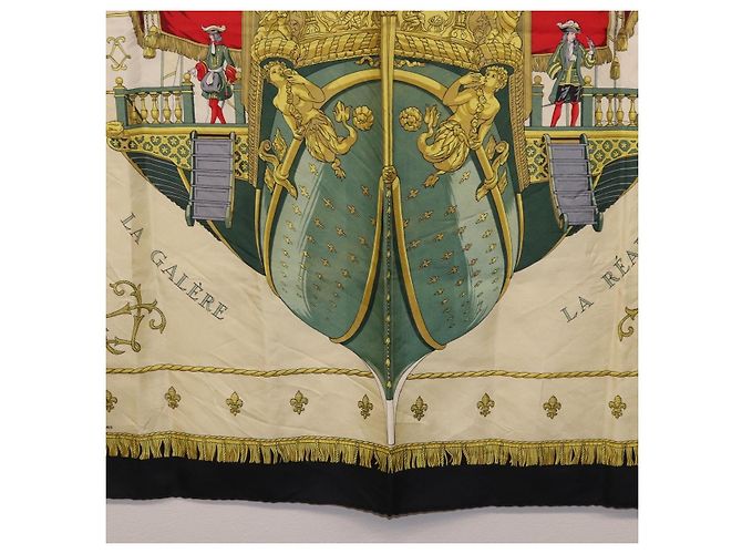 Hermès Foulard HERMES Carre 90 in Seta Beige Nero Auth 198892 - vista 9