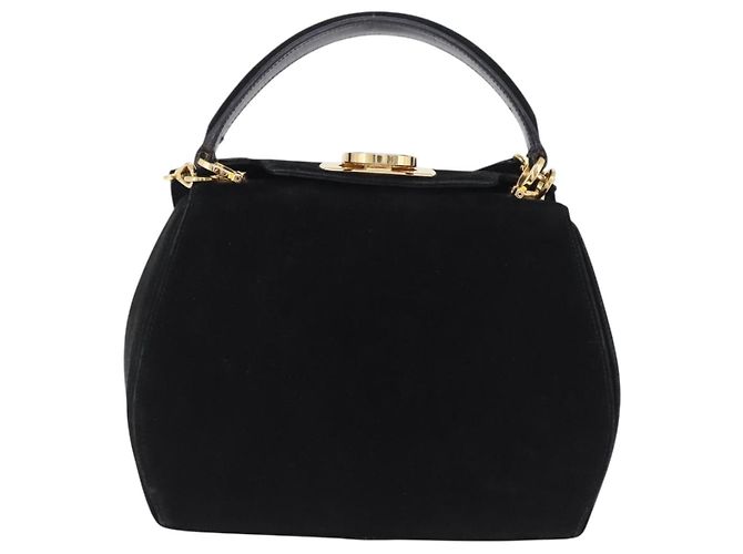 Borsa a tracolla Salvatore Ferragamo Gancini Camoscio 2way Nero Oro Auth 196987 D'oro - vista 13