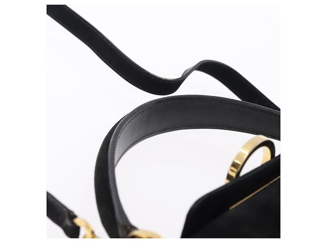 Borsa a tracolla Salvatore Ferragamo Gancini Camoscio 2way Nero Oro Auth 196987 D'oro - vista 14