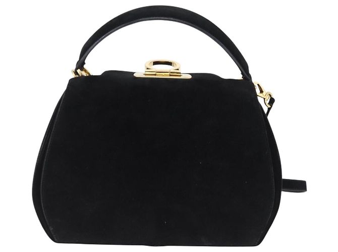 Borsa a tracolla Salvatore Ferragamo Gancini Camoscio 2way Nero Oro Auth 196987 D'oro - vista 2