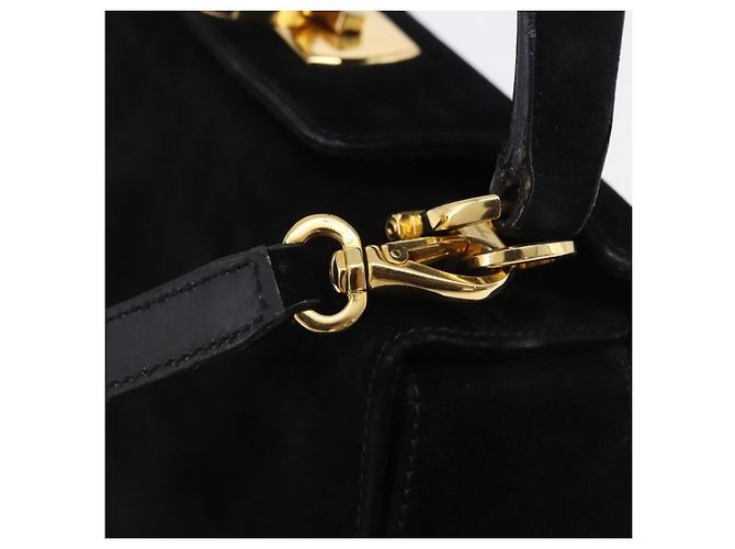 Borsa a tracolla Salvatore Ferragamo Gancini Camoscio 2way Nero Oro Auth 196987 D'oro - vista 20