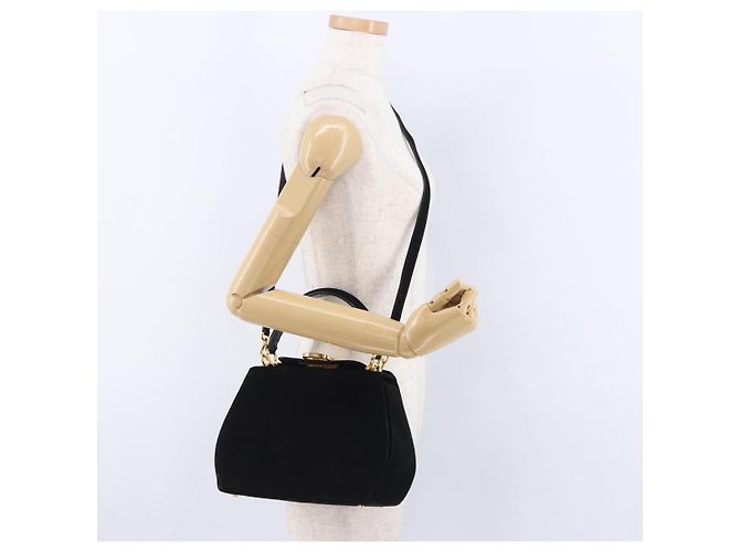 Borsa a tracolla Salvatore Ferragamo Gancini Camoscio 2way Nero Oro Auth 196987 D'oro - vista 28