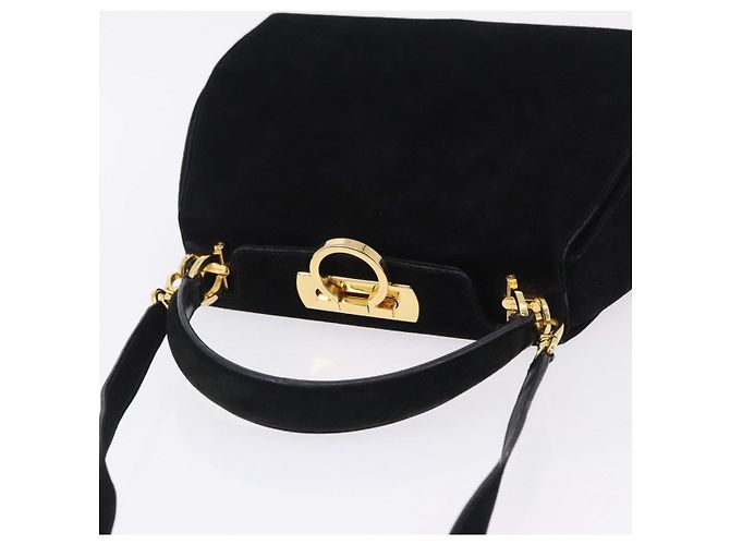 Borsa a tracolla Salvatore Ferragamo Gancini Camoscio 2way Nero Oro Auth 196987 D'oro - vista 6