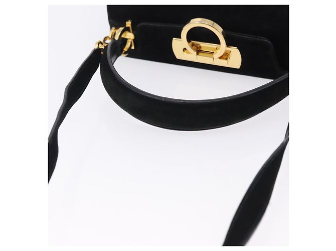 Borsa a tracolla Salvatore Ferragamo Gancini Camoscio 2way Nero Oro Auth 196987 D'oro - vista 7
