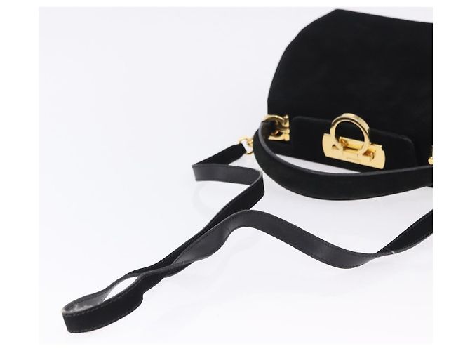 Borsa a tracolla Salvatore Ferragamo Gancini Camoscio 2way Nero Oro Auth 196987 D'oro - vista 8