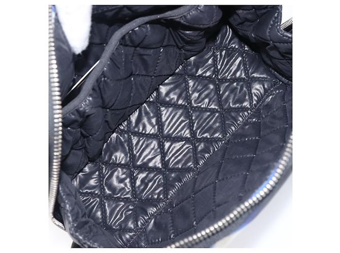 Borsa a Pochette CHANEL Nylon Blu Argento CC Auth bs36940V - vista 10