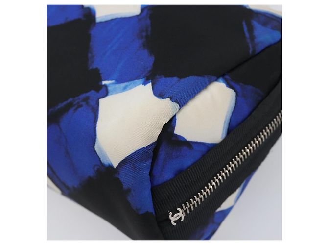 Borsa a Pochette CHANEL Nylon Blu Argento CC Auth bs36940V - vista 7