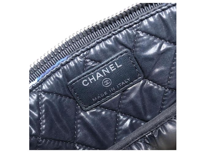 Borsa a Pochette CHANEL Nylon Blu Argento CC Auth bs36940V - vista 9