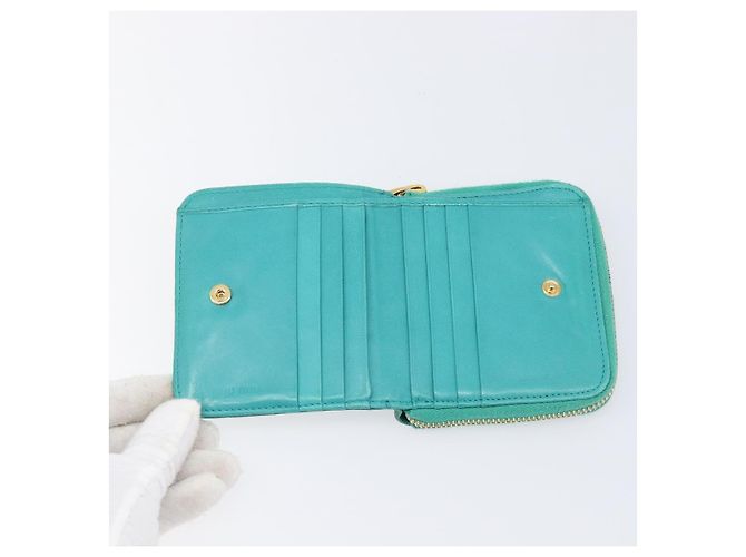 Portafoglio Miu Miu in pelle blu turchese oro Auth 200003 D'oro - vista 10