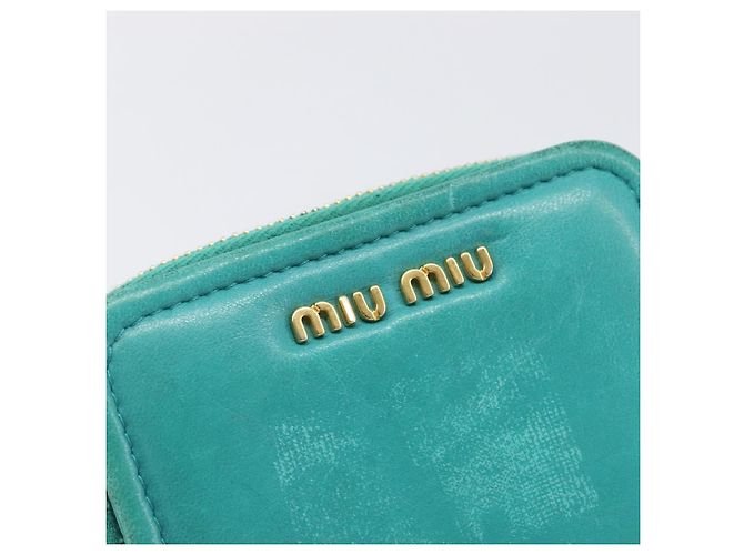 Portafoglio Miu Miu in pelle blu turchese oro Auth 200003 D'oro - vista 18