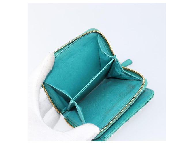 Portafoglio Miu Miu in pelle blu turchese oro Auth 200003 D'oro - vista 9