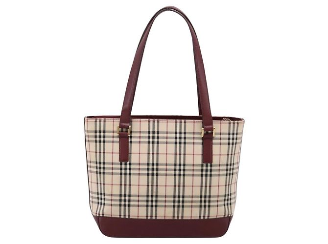 Borsa Tote BURBERRY Nova Check Canvas Beige Gold Auth 201953 D'oro - vista 2