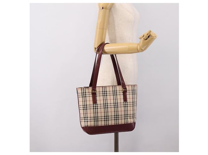 Borsa Tote BURBERRY Nova Check Canvas Beige Gold Auth 201953 D'oro - vista 24