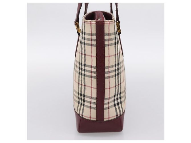 Borsa Tote BURBERRY Nova Check Canvas Beige Gold Auth 201953 D'oro - vista 3