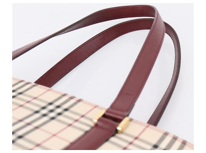 Borsa Tote BURBERRY Nova Check Canvas Beige Gold Auth 201953 D'oro - vista 8