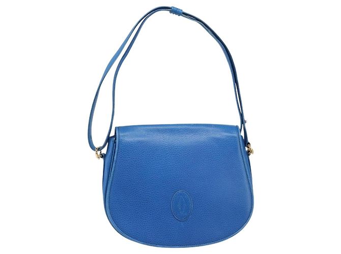 Borsa a tracolla CARTIER Must Line in pelle blu e tono oro Auth 199340 - vista 13