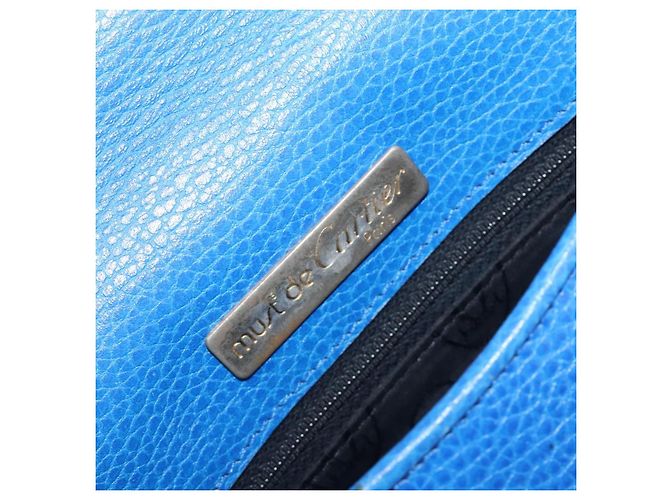 Borsa a tracolla CARTIER Must Line in pelle blu e tono oro Auth 199340 - vista 18