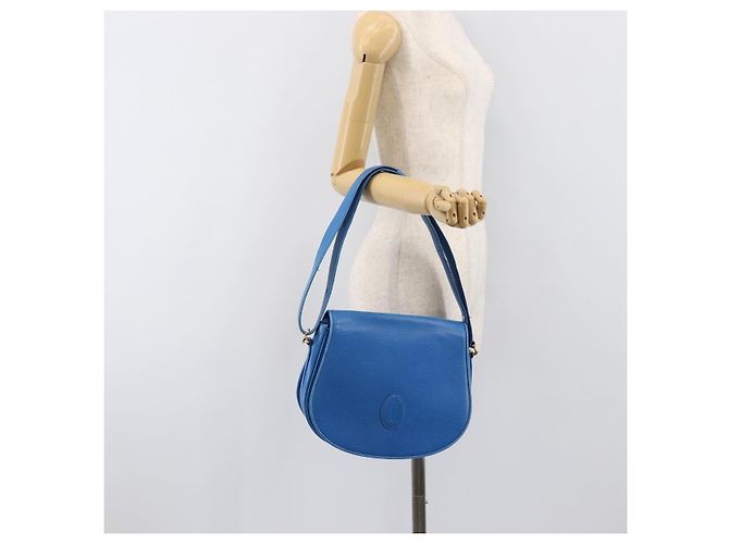 Borsa a tracolla CARTIER Must Line in pelle blu e tono oro Auth 199340 - vista 23