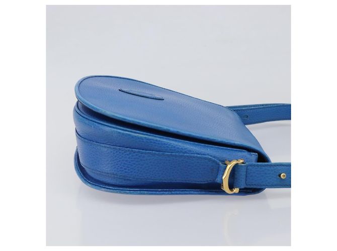 Borsa a tracolla CARTIER Must Line in pelle blu e tono oro Auth 199340 - vista 3