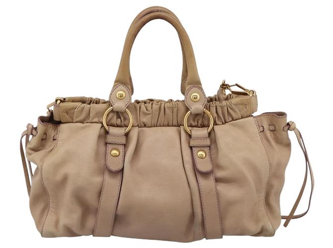 Borsa a mano Miu Miu in pelle 2way Beige tono oro Auth 199333A - vista 2