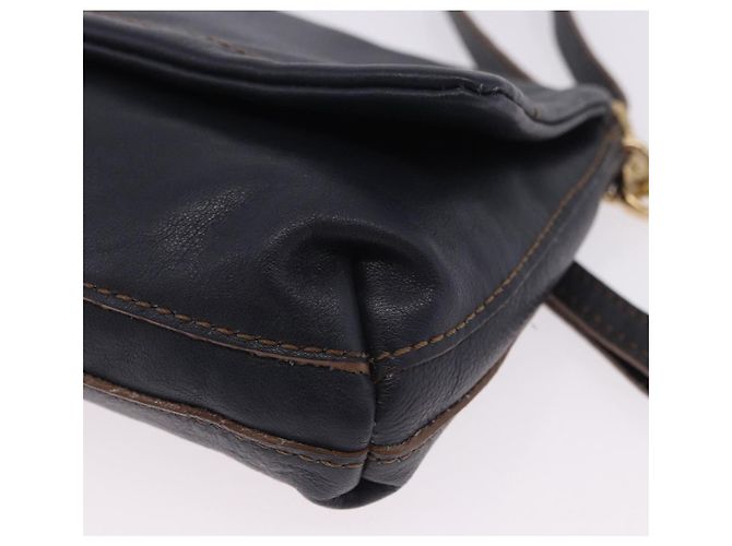 Borsa a tracolla BURBERRY in pelle blu navy e oro Auth 202255 - vista 14