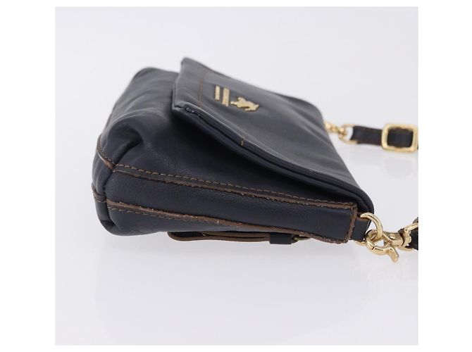 Borsa a tracolla BURBERRY in pelle blu navy e oro Auth 202255 - vista 3