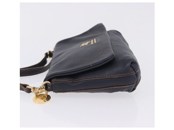 Borsa a tracolla BURBERRY in pelle blu navy e oro Auth 202255 - vista 4